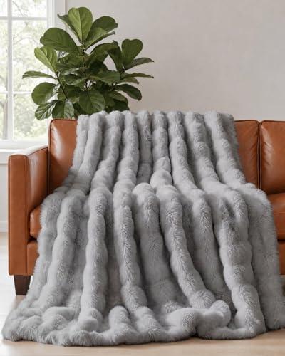 3D Fleece Bubble Blanket Twin Size - Rabbit Blanket - 60" x 80", Grey