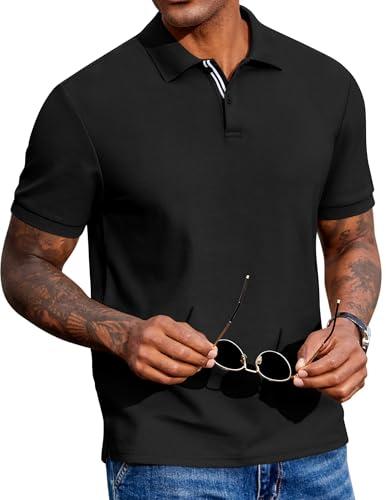 COOFANDY Men's Short Sleeve Polo Shirts Cotton Pique Collared Shirts Casual Stylish Polo T Shirts, Black