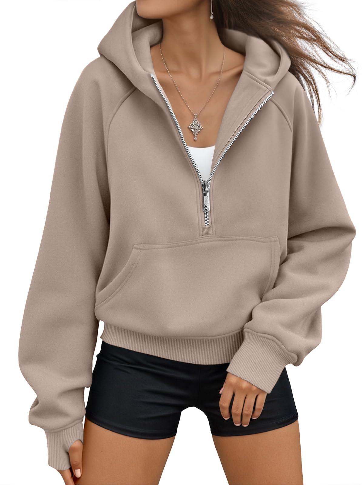 AUTOMET Womens Hoodies Half Zip Up Casual Comfort Fall Clothes 2026 | Fleece lined, quarter zip, hooded, jackets with pockets, travel airport outfits,y2k sweatshirts, loung wear, winter fashion