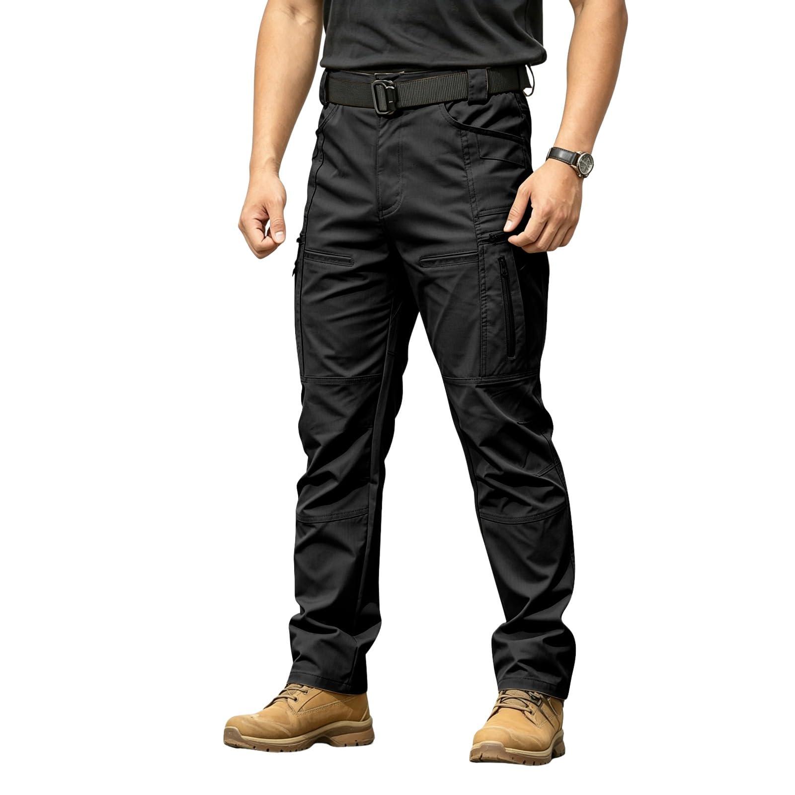 GQN Tactical Work Pants for Men Stretchy Waist Lightweight Waterproof Tactical Slim Fit Moisture Wicking Outdoor Climbing Pant Utility Work Pantalón Tactical para Hombre Black