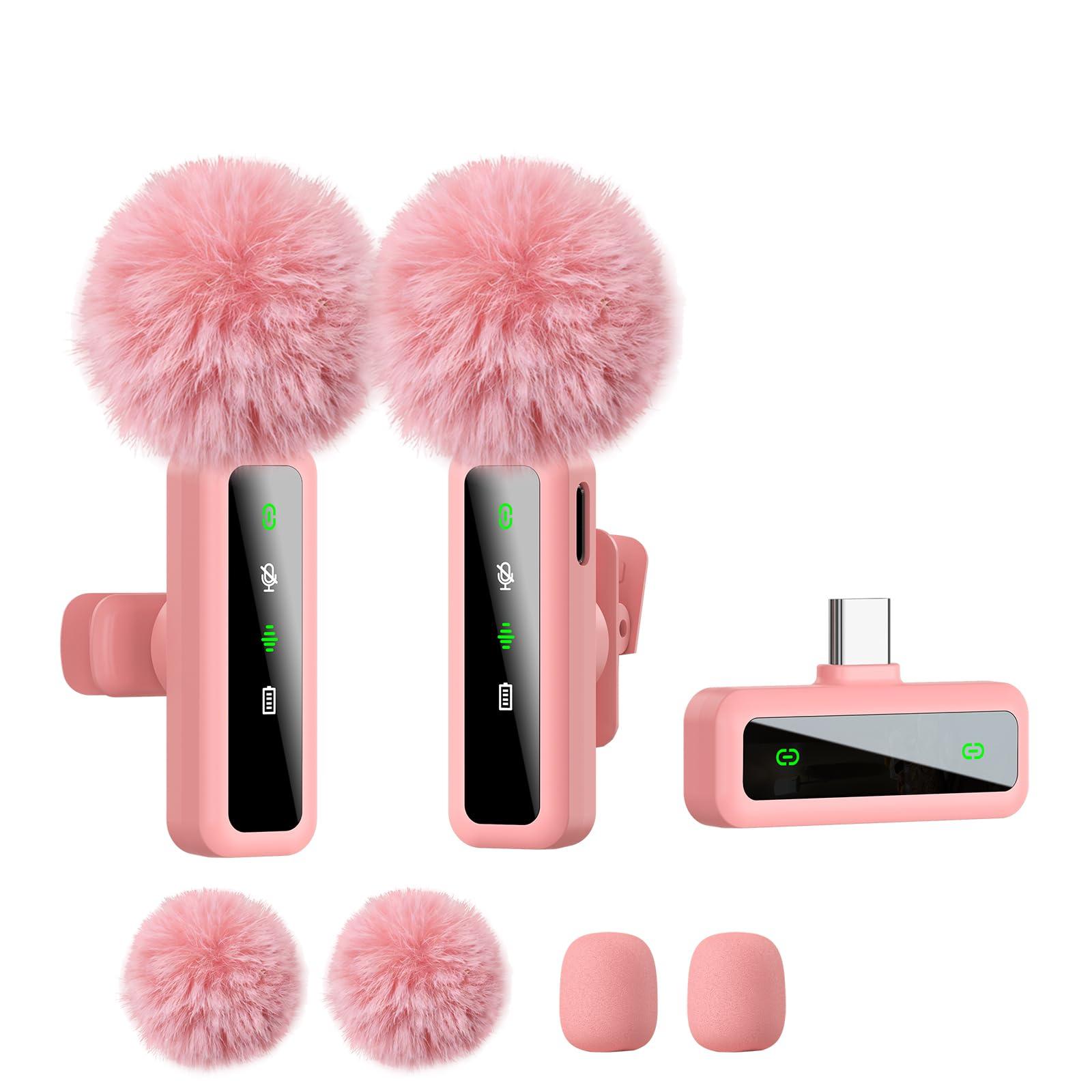 ordele Wireless Lavalier Microphone for iPhone - iPad, Android Phone Computer, Mini Microphone for Live Streaming, Video Recording, Outdoor or Indoor Interviews, YouTube, TikTok, Vlog (Pink)
