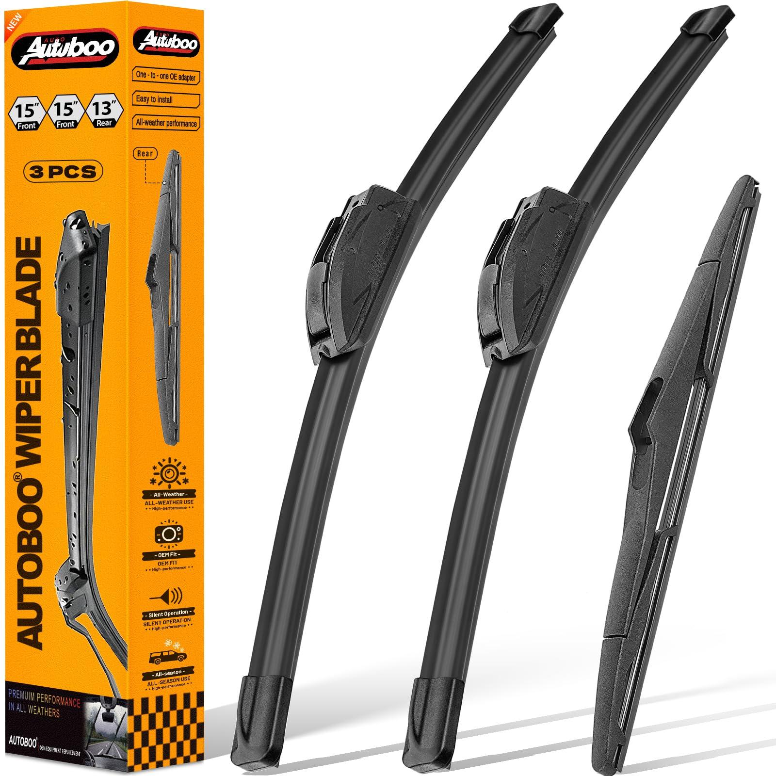 AUTOBOO Windshield Wiper Blade Replacement for Jeep Wrangler JK 2007-2018 | Fits Wrangler 2007–2017 ; 15"+15" front + 13" rear, OE fit, all-weather, quiet, easy install